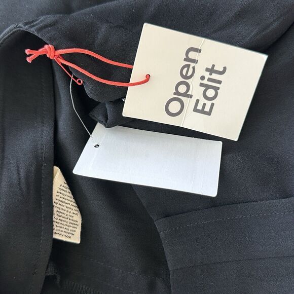 Nordstrom Open Edit S Pleated Large Black Pleated Slit Hem Midi Skirt - Picture 7 of 11